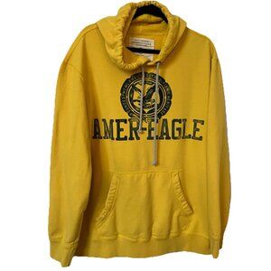 Y2K American Eagle Hoodie Mens XXL Yellow Pullover Spellout Logo